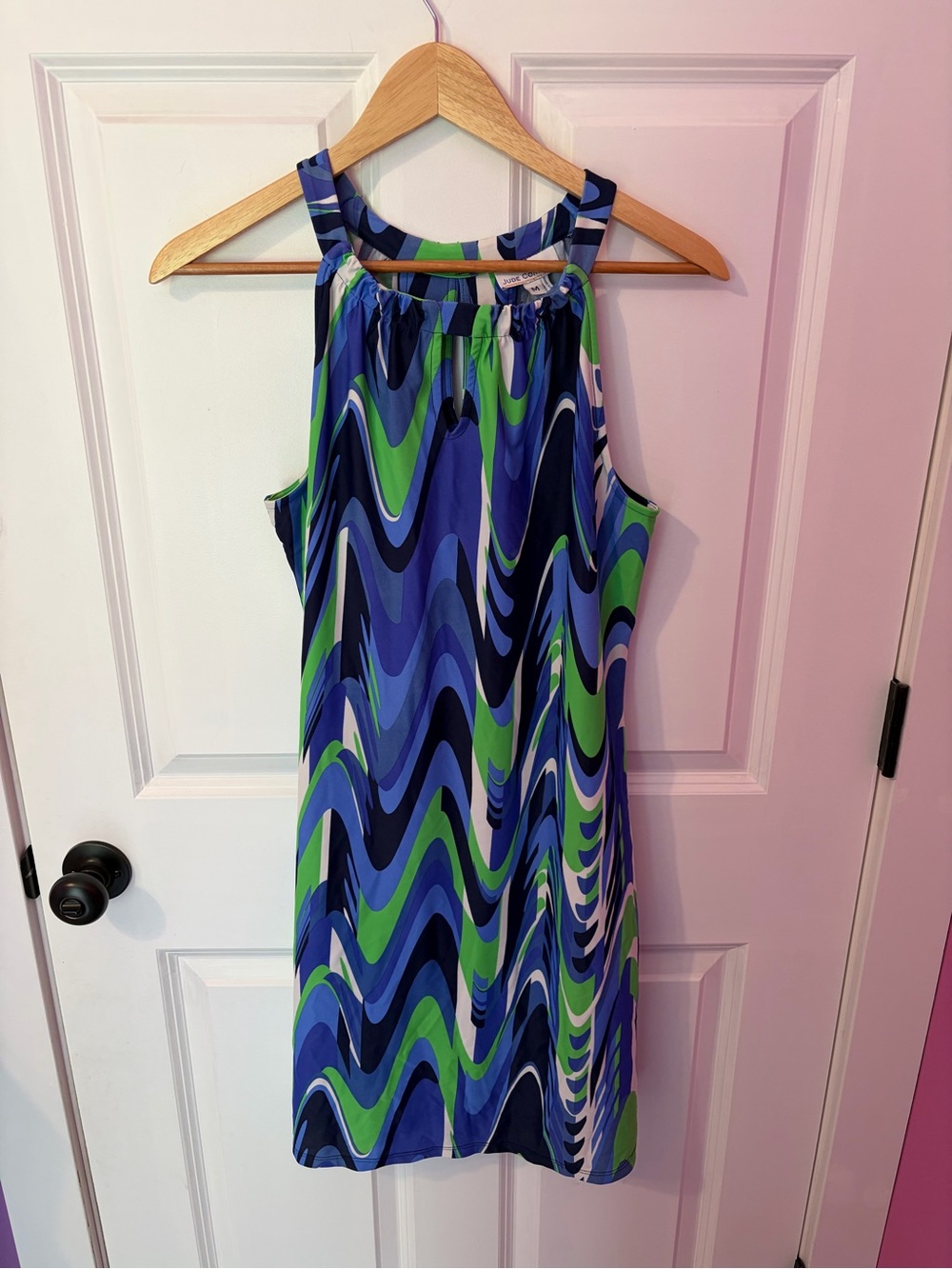 Jude Connally Blue & Green Wave Lightweight Summer  Dress